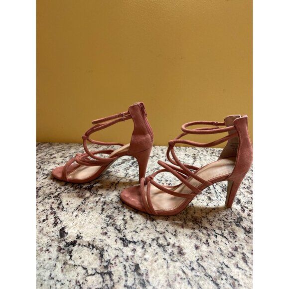 Kelly & Katie Serina Pink Suede Heeled Sandals 8 Strappy Knot Block Heel - Picture 5 of 8